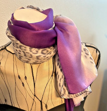 Nice Vintage 12 x 46 Inch Purple, Animal Print Rectangle Scarf- Silk- VS-82