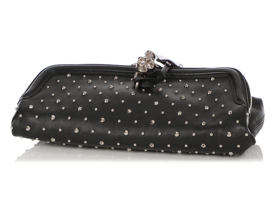 Alexander McQueen Black Calfskin Studded Padlock Skull Clutch - Image 3 of 4