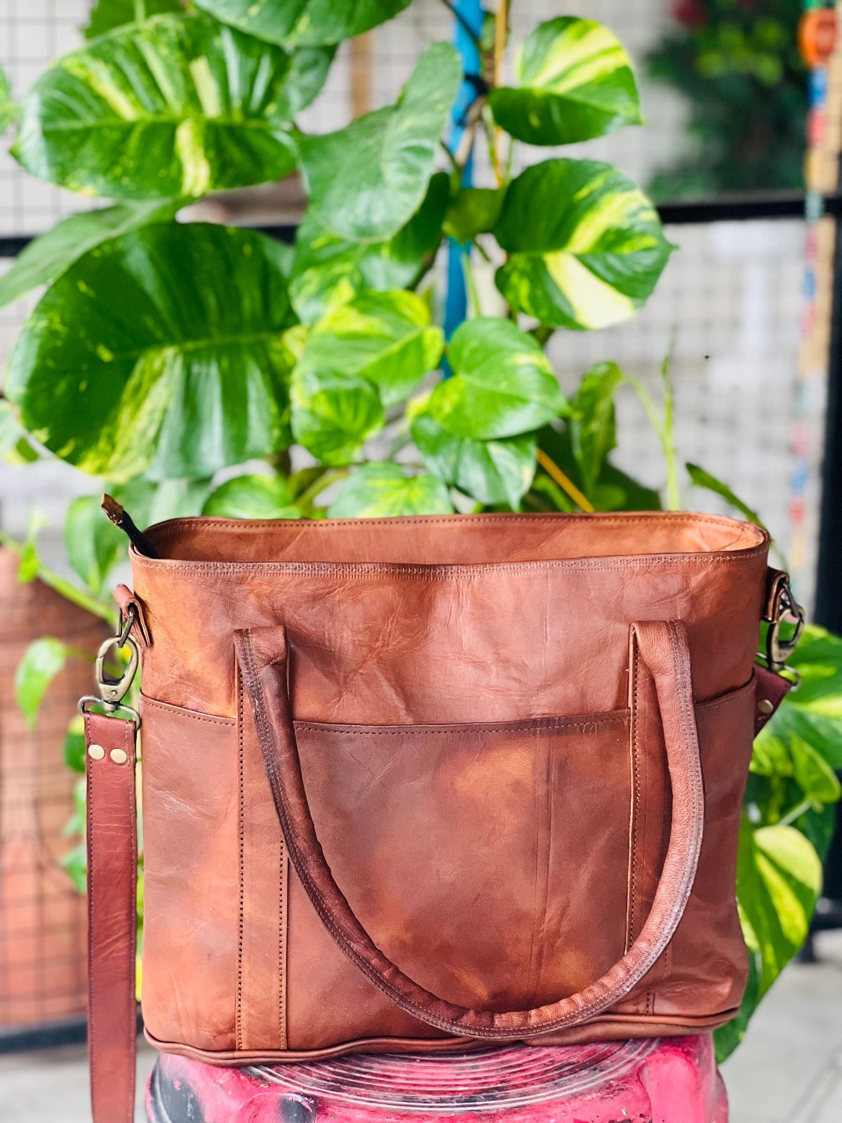 Bolso de viaje de cuero de cabra real vintage para mujer Bolso Shopper...