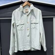 Vintage 1950s Penneys Loop Collar Rayon Teal Blue Button Up Shirt M Rockabilly