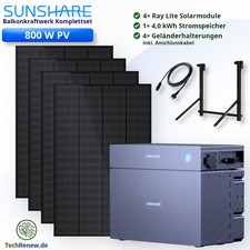 Balkonkraftwerk 800W mit Speicher 4 kWh für Geländerbalkon Sunshare …