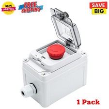 Emergency Stop Switch Red Push Button Outdoor Waterproof Box w/ Cover IP67 6Amp