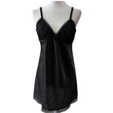 VTG Oscar de la Renta Pink Label Black Satin Lace Slip Dress Gown Y2K Sz. M