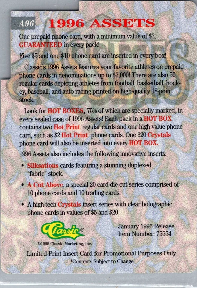 Emmitt Smith #A96 1996 Classic Assets Dallas Cowboys - Image 2 of 2