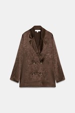 ZARA NEW WOMAN FLOWY WRINKLED EFFECT BLAZER BROWN 4387/177/700