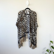 Chico  s Animal Print Leopard Fusion Ruana Wrap Kimono Duster One Size