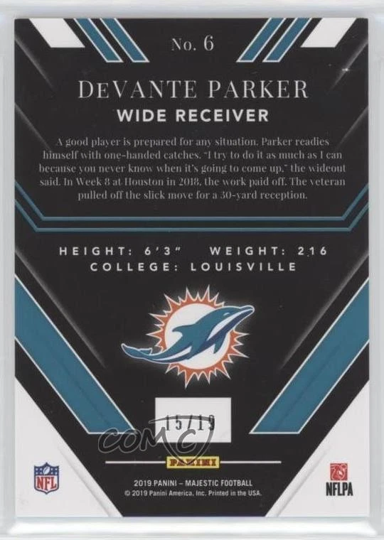 2019 Panini Majestic /19 Devante Parker #6 - Image 2 of 2