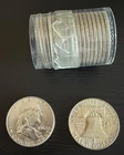 1963-D Roll of Franklin Half Dollar, 90% Silver.  (20). UNCIRCULATED Coins!