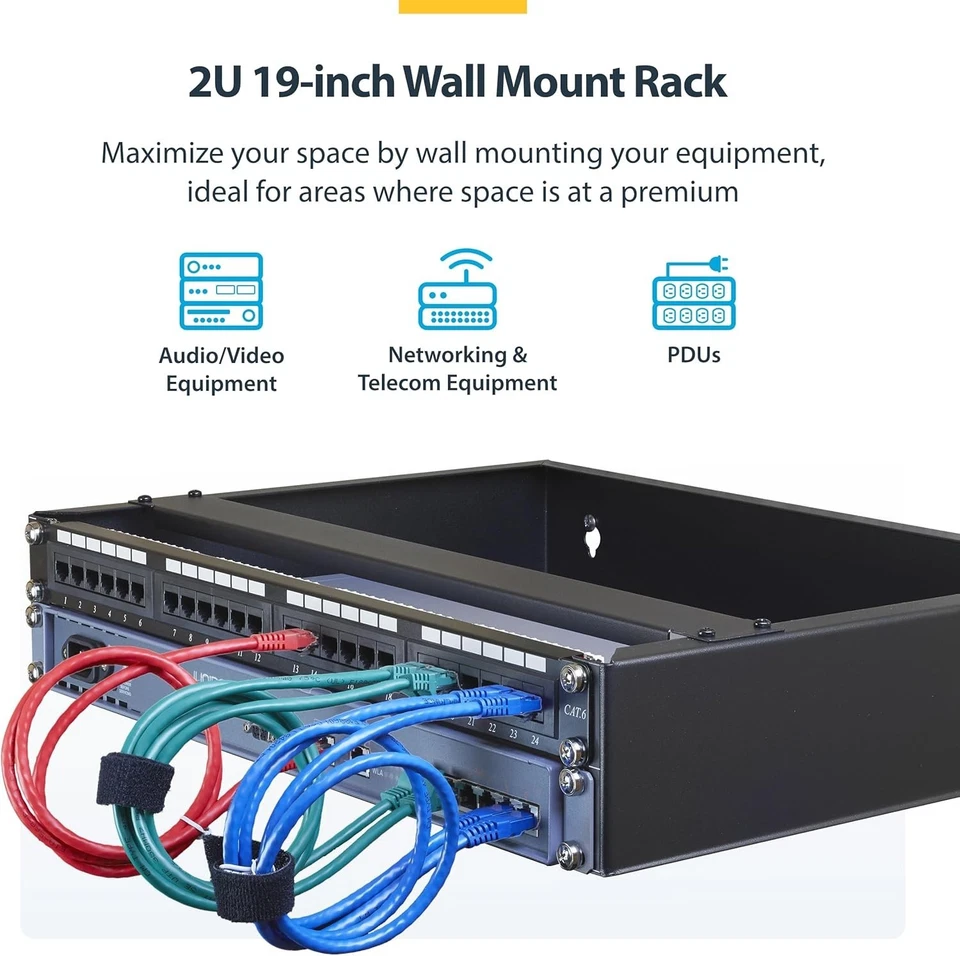 Black Wall Mount Rack - 19" Patch Panel, 77lbs Capacity - Image 4 of 4