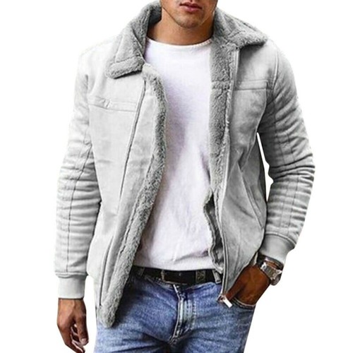 Men's Fleece Fur Lined Jacket Casual Warm Long Sleeve Coat Zip Up Outwear Winter eBay