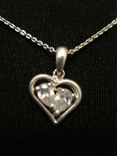 925 Sterling Silver Cubic Zirconia Heart Necklace on 16" Sterling Silver Chain