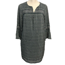 Madewell Dress Size XS Green White 100 Silk Boho Bell Sleeve with Pockets