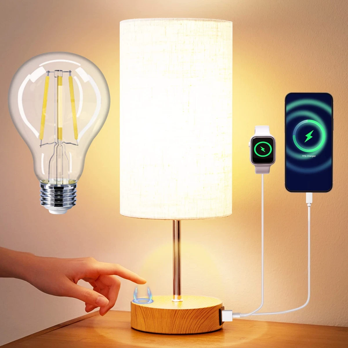 Touch control table lamp usb desk lamp 3 way dimmable modern nightstand lamp with two usb charging ports for bedroom online