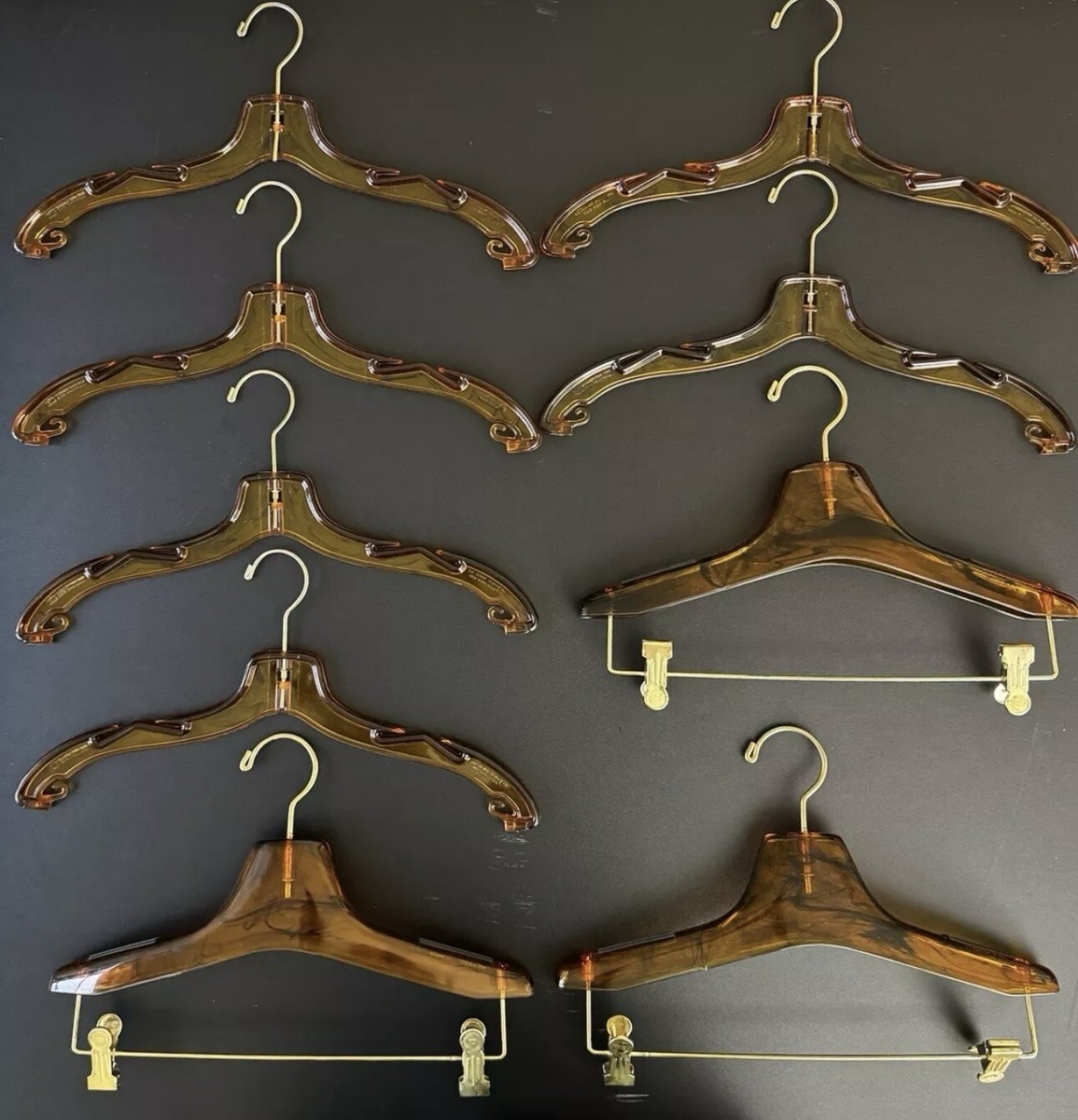 Vintage Henry Hanger Co. NY Amber Swirl Lucite Clothes Hangers