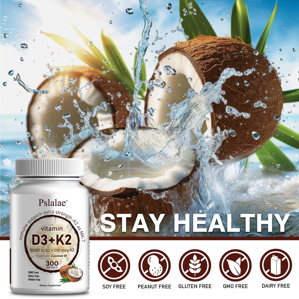 Vitamin D3+K2 MK7 10000 IU - Strong Bones, Immune Support - with Coconut Oil - Image 3 of 4
