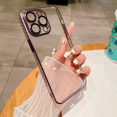 Lens Protector Carbon Fiber Thin Phone Case For iPhone 15 14 13 12 Pro Max Plus