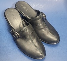 BOC Born Concept Black Leather Buckle Detail Mule Clogs Chunky Heel Size 8