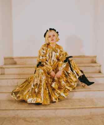 nicola coughlan gold dress Nicola Coughlan's 'Bridgerton' Dress Quietly References Penelope  Featherington