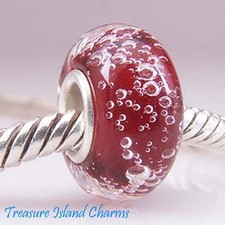Red Bubbles Lampwork Murano Glass 925 Solid Sterling Silver European Bead Charm