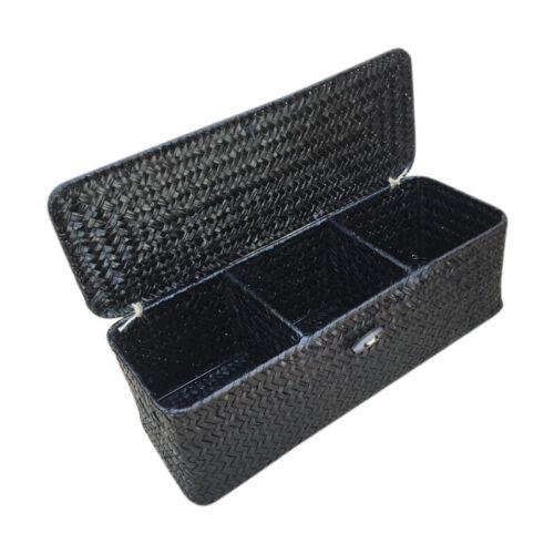 3 compartimentos caja de almacenamiento mimbre cesta de ratán con tapa pequeño soporte6440 - Imagen 1 de 6