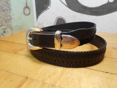 Nacona Ladies Black Leather Belt with Silver Buckle 42” Buy Nocona laced edge black leather western belt main image 4