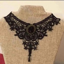 Black lace grand victorian style choker necklace
