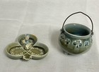 2 pcs Vtg Wade Irish Porcelain Elf Tree Stump Clover Shamrock Dish, Cauldron Pot