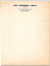 Cole Brothers Circus Letterhead c1940's Louisville State Fairgrounds Scarce