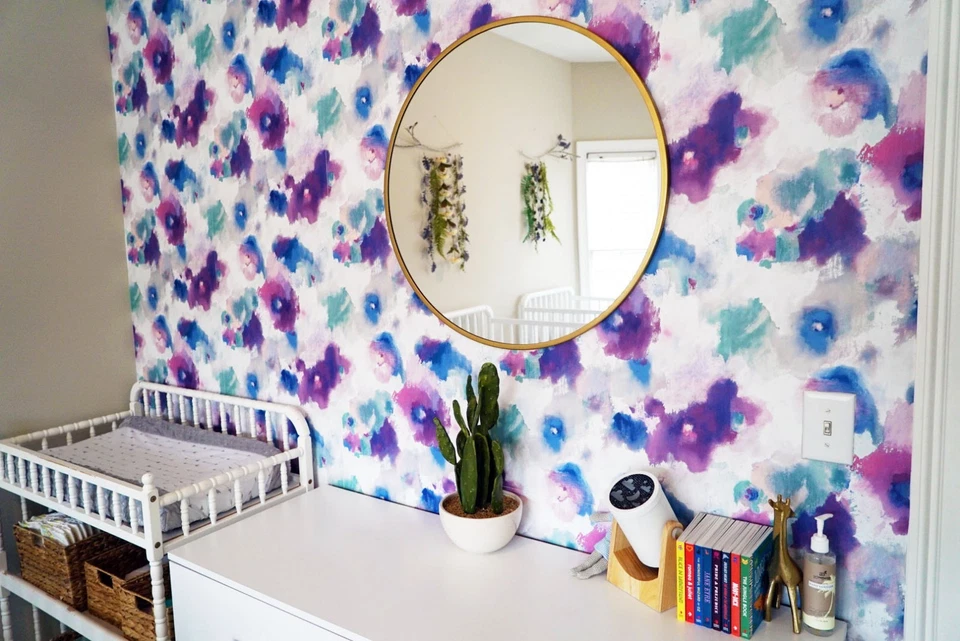 Papel pintado moderno para guardería pelar y pegar floral acuarela impresionista compañeros de cuarto Foto 2 de 4