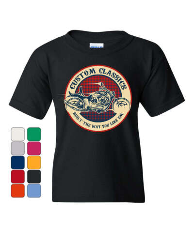 Custom Classics Youth T-Shirt Chopper Bobber Biker Rte 66 Live to Ride Kids Tee - Afbeelding 1 van 11
