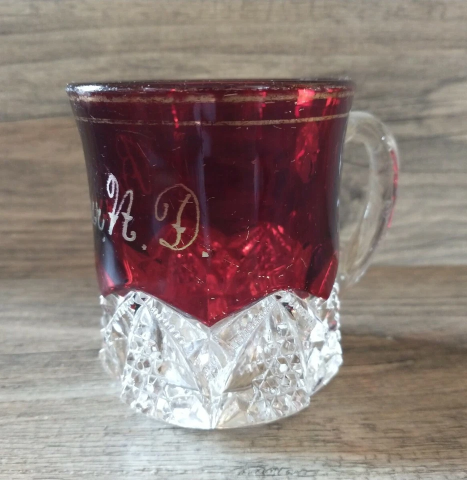Vintage Ruby Flashed Red Glass Cup/Mug 3.25" tall Souvenir of Balfour, N.D. - Image 3 of 4