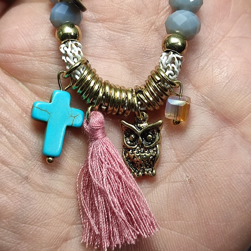 Bracciale elastico gufo croce azzurro - Immagine 2 di 2