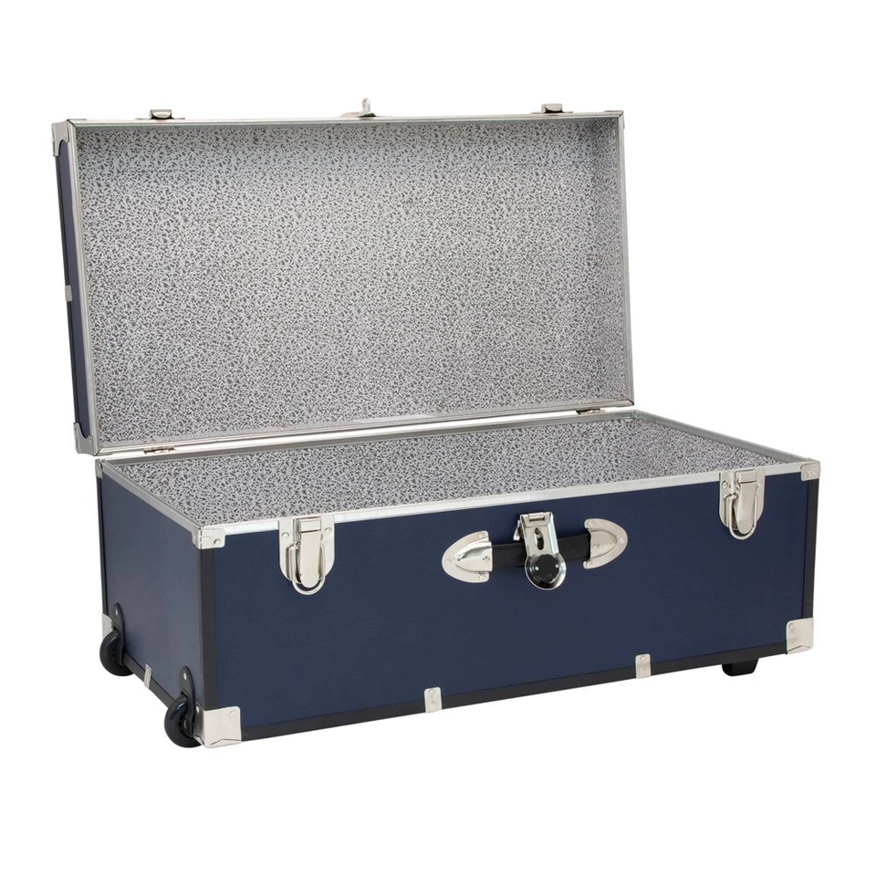 Seward Explorer 30" Trunk with Wheels, Wood Storage Trunk for Adults, Navy Blue - Image 4 of 4