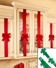 Set of 4 GREEN Cabinet Bows Holiday Decor Festive Christmas Kitchen