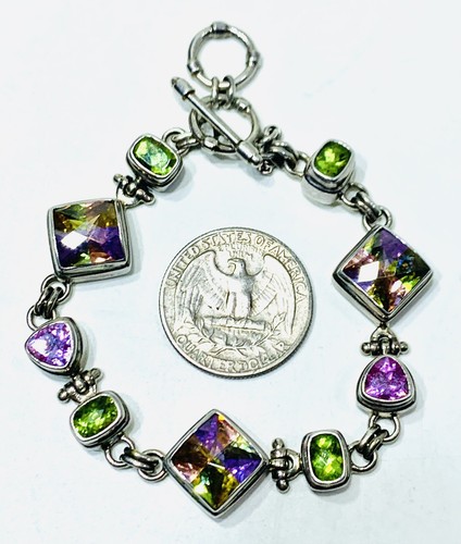Sarda 925 Sterling Silver Rainbow Druzy Peridot Amethyst Gems Bracelet Gemstone - Picture 11 of 12