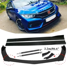 Front Bumper Lip Spoiler+86.6" Side Skirt Body Kit Glossy For Honda Civic Sed