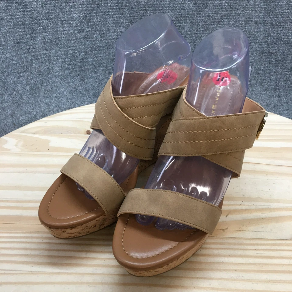 Sandálias femininas Tommy Hilfiger 10 M Myha tiras marrom couro sintético cunha cortiça - Imagem 3 de 4