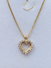18k Solid Yellow Gold Heart Pendant Necklace With Natural Diamonds VS2 16 Inches