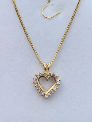 18k massives Gelbgold Herz Anhänger Halskette mit natürlichen Diamanten VS2 16 Zoll