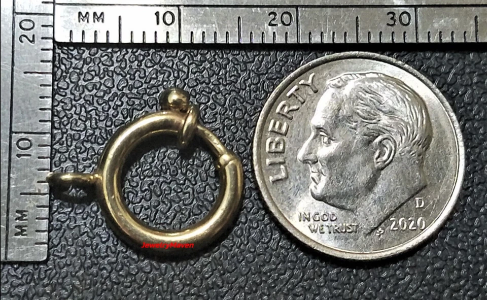 Anillo de resorte grande de oro amarillo macizo de 14 k JUMBO de 12 mm de alta resistencia salto abierto Foto 3 de 4