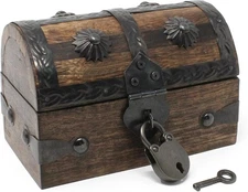 Nautical Cove Keepsake Wooden Treasure Chest with Antique Jewelry Lock and Key