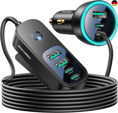 Rocoren Zigarettenanzünder USB C Autoladegerät Adapter 105W, PD3.0 QC3.0 6-Port 