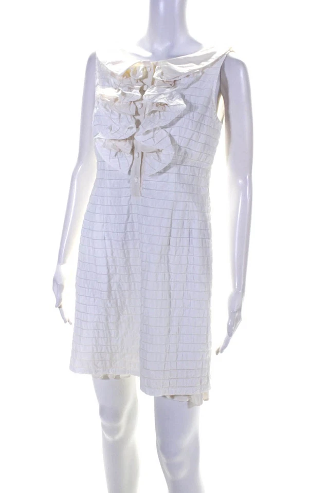 Vestido recto Nanette Lepore para mujer blanco a rayas cuello volantes sin mangas talla 6 Foto 2 de 4