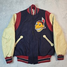 Vintage Mitchell & Ness Cooperstown Cleveland Indians Wool Bomber Jacket  XL USA