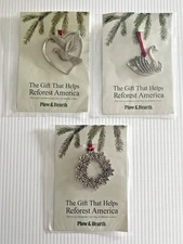 SET of 3 Plow & Hearth Solid Pewter Christmas Ornament Reforest USA New in Pkg