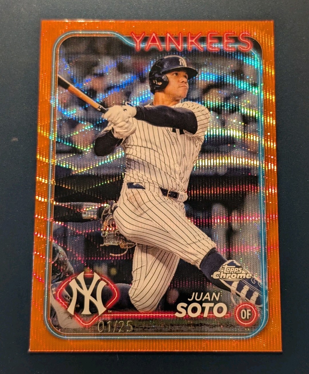 Juan Soto 2024 Topps Chrome Baseball Orange Wave Refractor #/25 #150