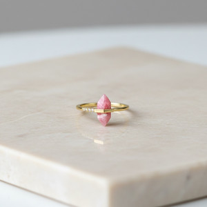 Authentic Jade Crystal Point Ring | Hexagonal Wand Boho Ring, Gold Plated