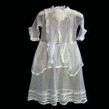 Edwardian White Embroidered Sheer Net Lace Dress Young Woman Girl 25" Waist 36.5