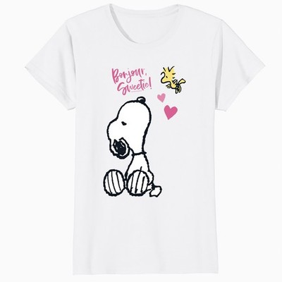 Peanuts Snoopy Woodstock Valentines Bonjour Sweetie Classic Damen T-Shirt