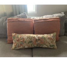 Decorative Floral Embroidered Lumbar Pillow &...